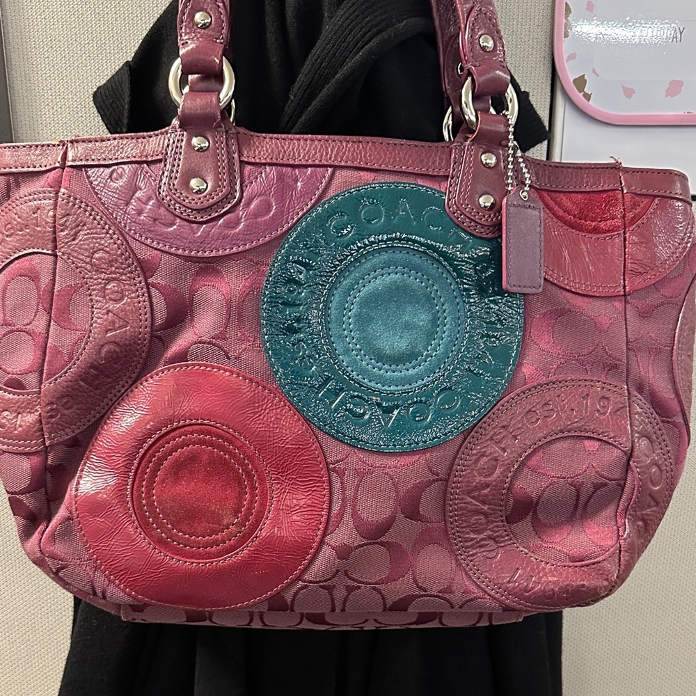 Coach Burgundy and Teal Circle Shoulder Bag - Picture 2 of 3